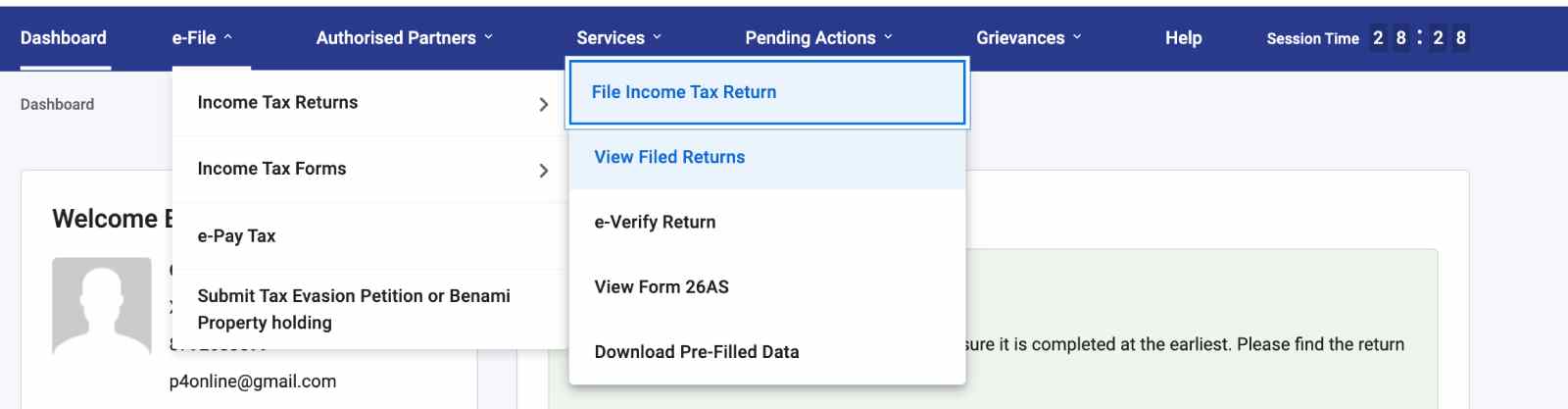 Select view filed returns from menu
