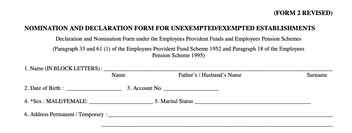 EPF Form 2 - Components & How To Fill E-Nomination Form Online?