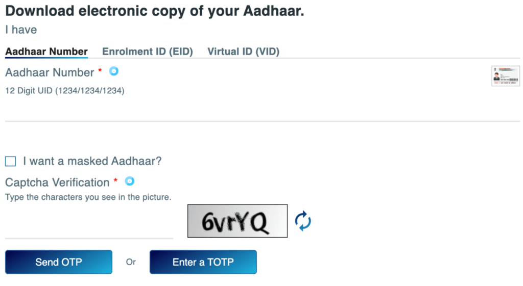 e aadhar download using aadhar number