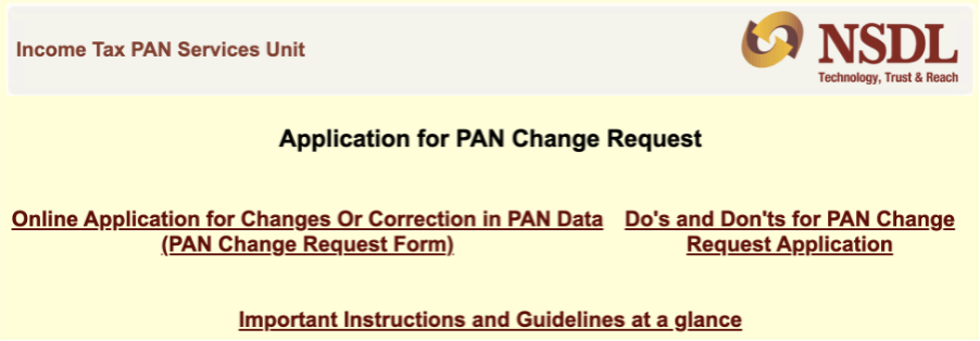 nsdl application for pan change request