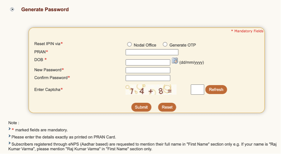 nsdl password reset 