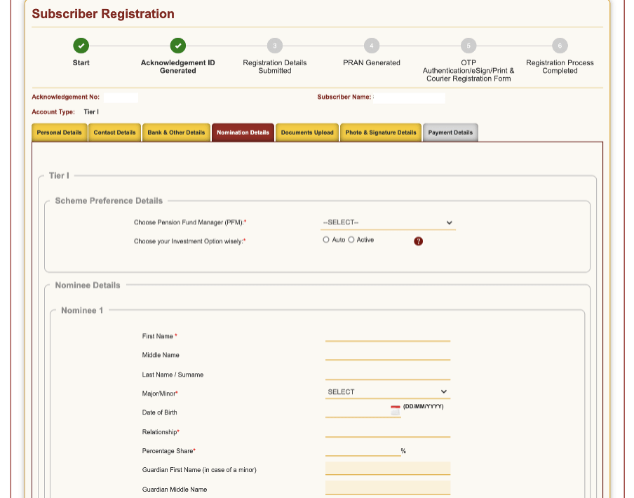 subscriber registration nomination details