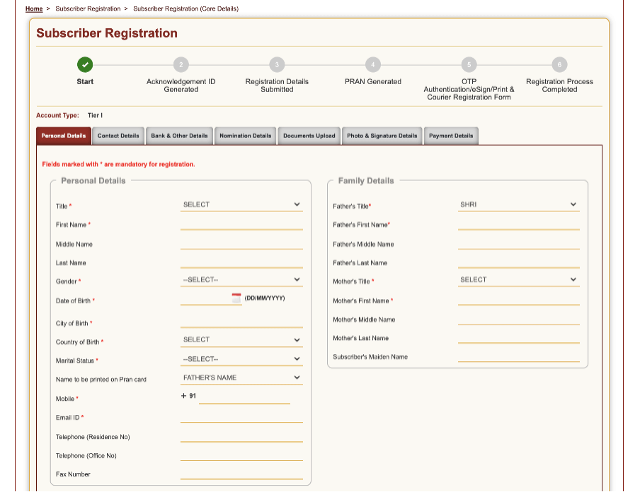 subscriber registration personal details